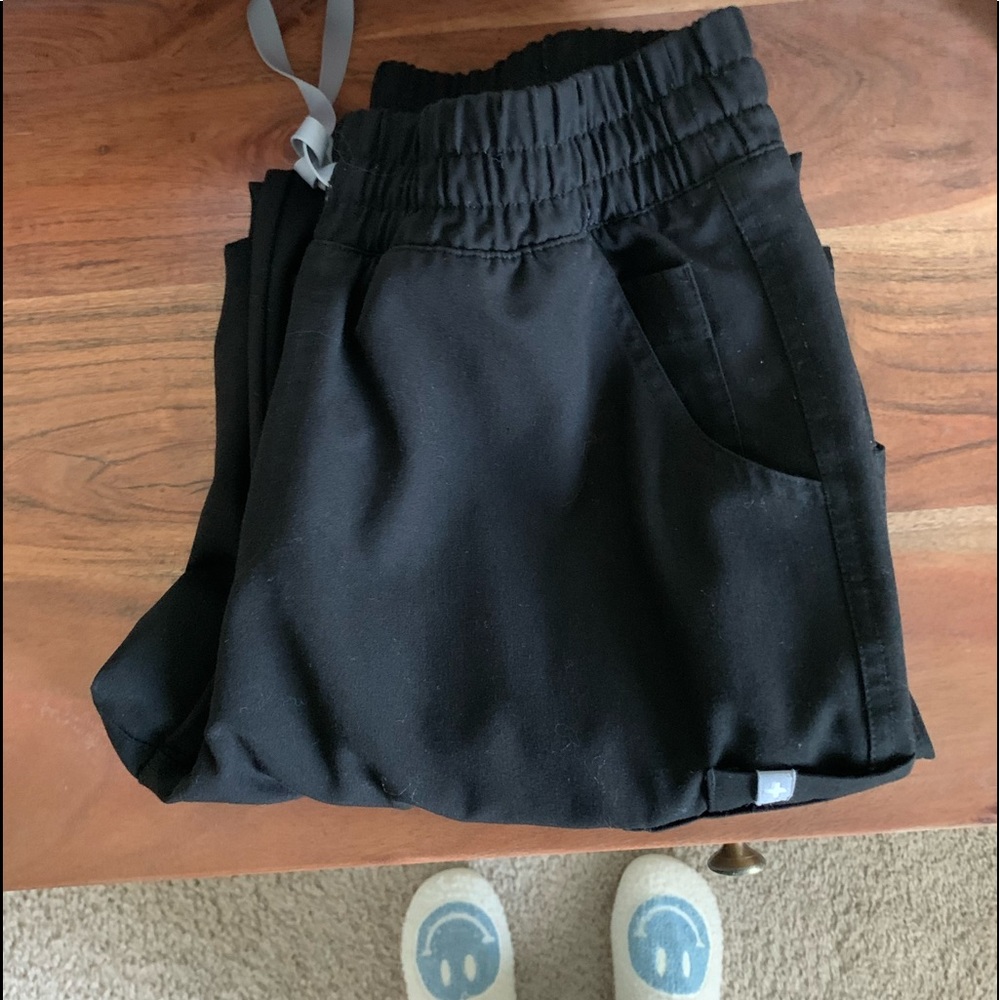 Figs black high waisted scrub pants.